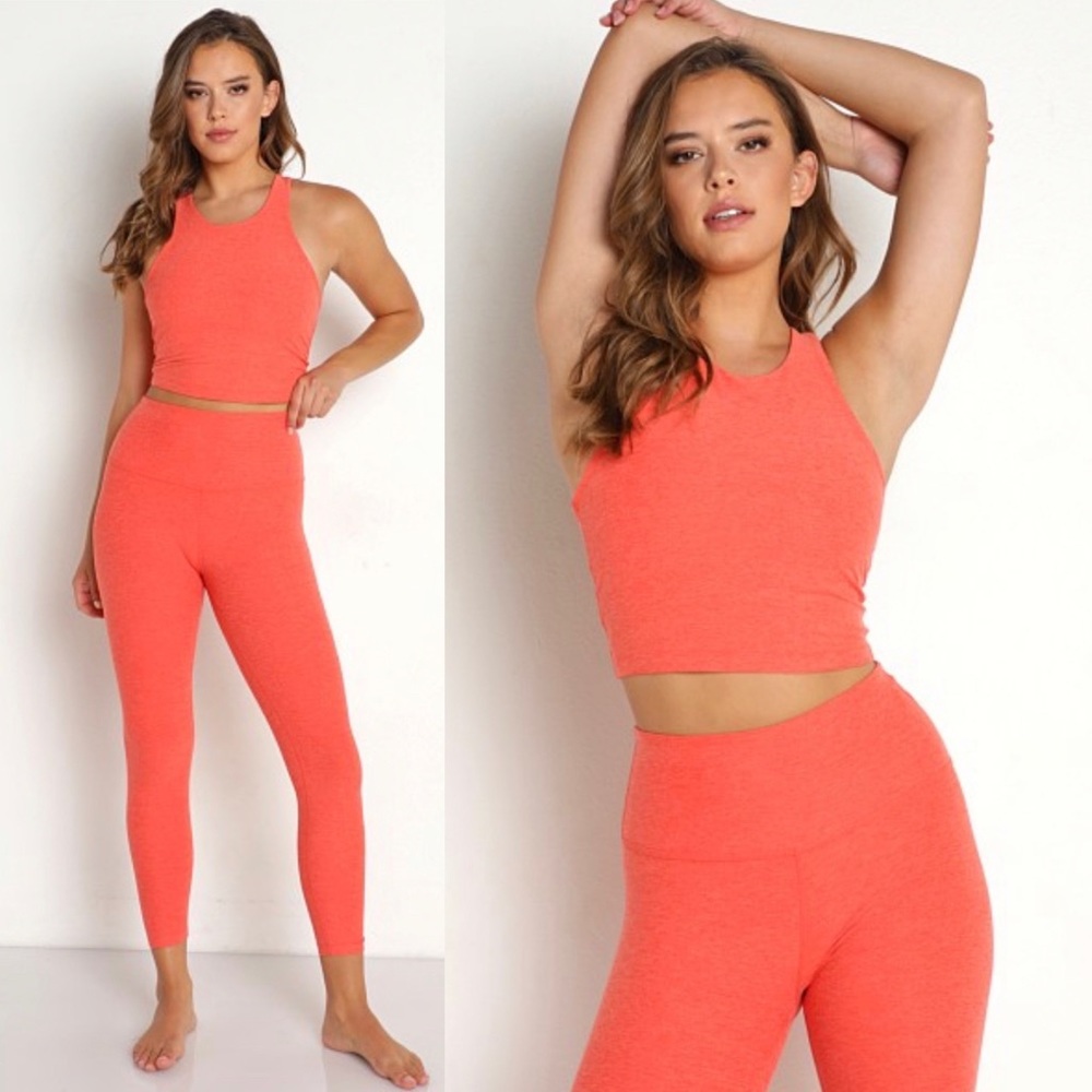 NWT Beyond Yoga Spacedye Focus Cropped Tank Fresh Coral Heather